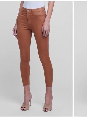 L’Agance Terra-Cotta Coated, High-Rise Skinny Jeans
